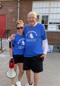 Jess Rice with her father, Dick Caley, at the race